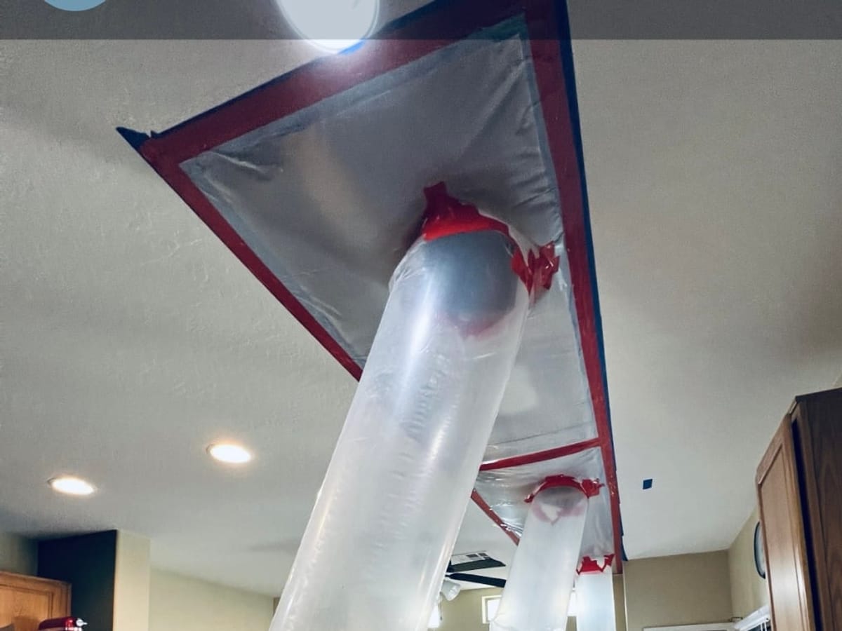 Ducted drying set up to dry a ceiling cavity